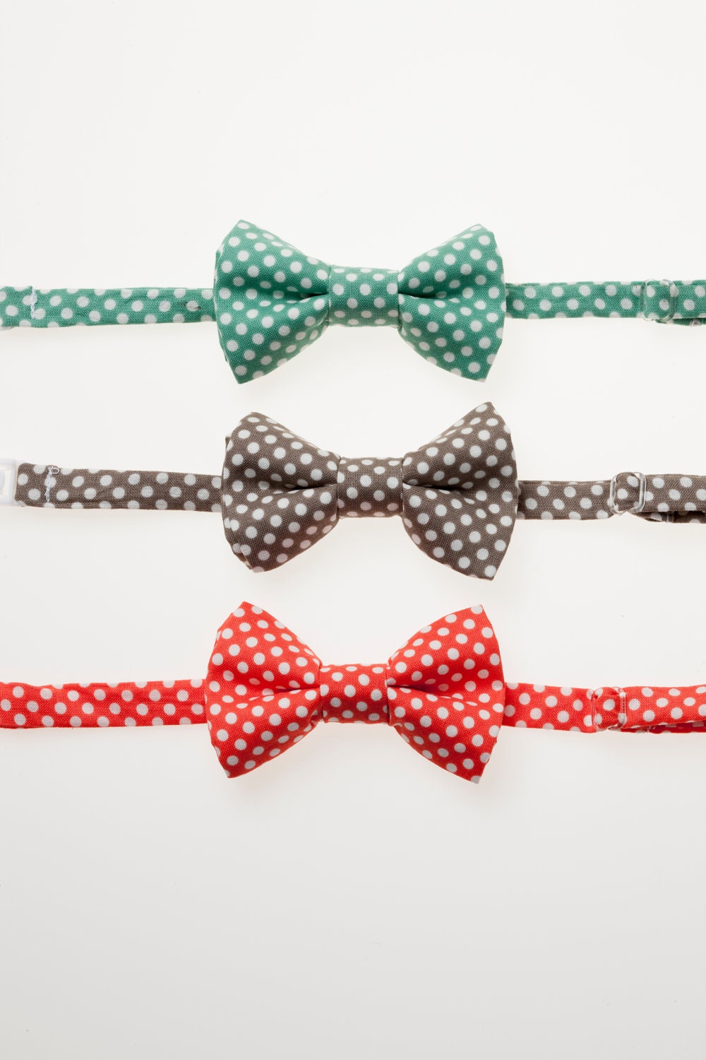 Children's Bowties - Teal, Pewter, or Coral with White Dots - Choose One -