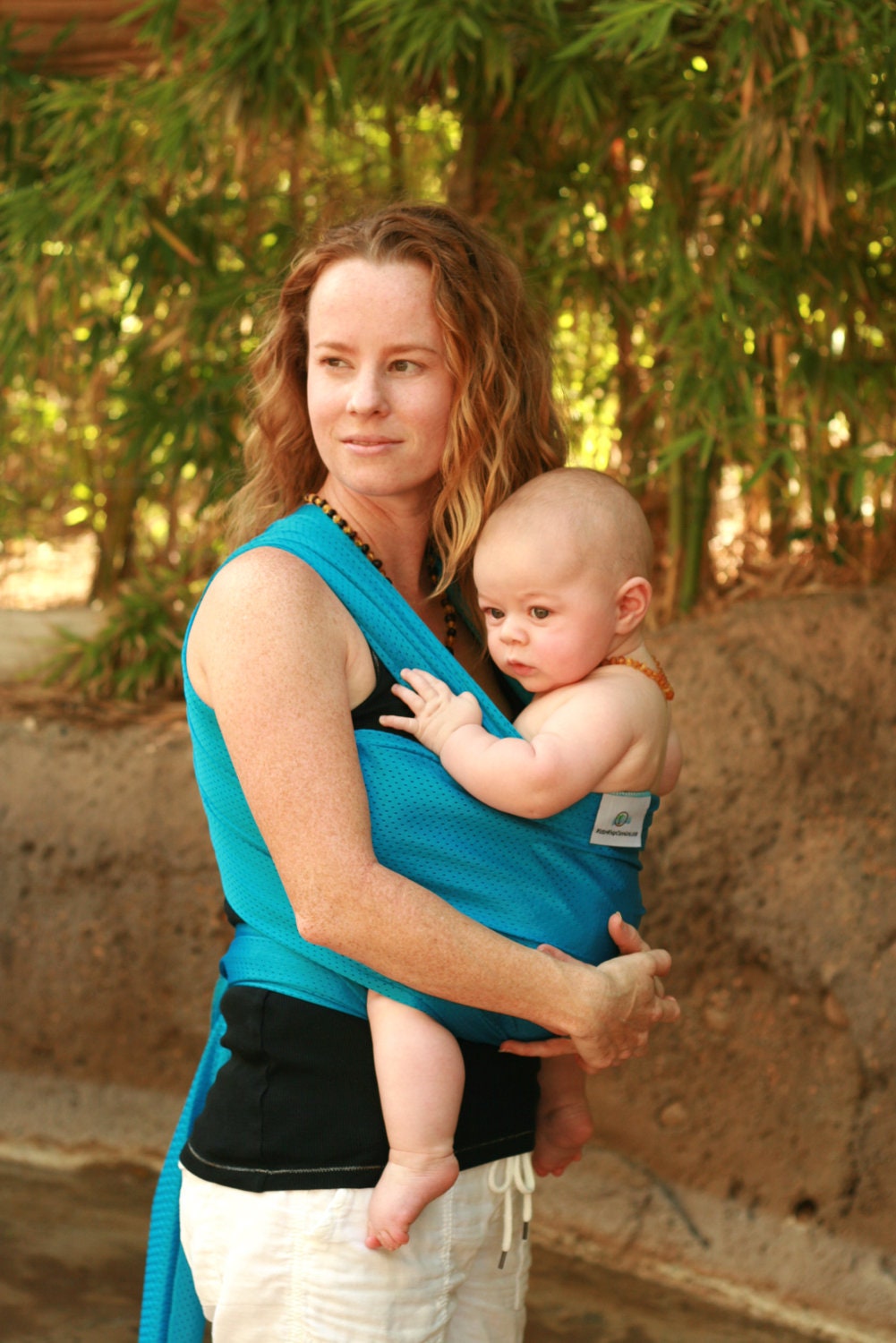 Petite Beachfront Baby Wrap Carrier- water babywearing at the beach, pool, water park or in the shower- CARIBBEAN BLUE