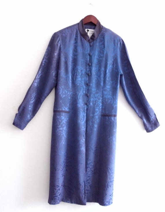 Vintage Royal Blue Damask Jacket Dress/ Urban Chic Eco Fashion