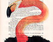 Queen Flamingo -Original Illustration-Art Print-Art Poster- Hand Painting Mixed Media- French 1920 Vintage Paper