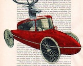 Acrylic paintings Illustration Original Prints Drawing Giclee Posters Mixed Media Art Holiday Decor Gifts: Deer in a car