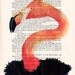 Queen Flamingo -Original Illustration-Art Print-Art Poster- Hand Painting Mixed Media- French 1920 Vintage Paper