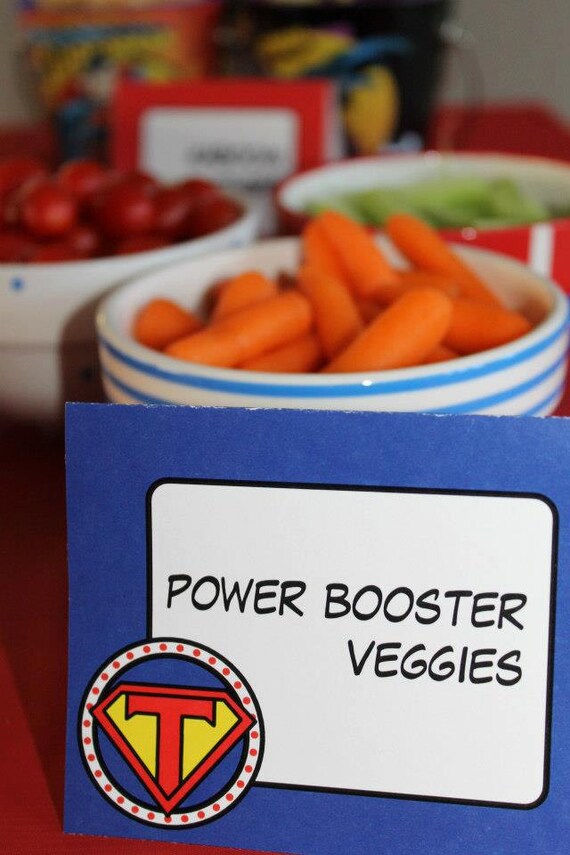 Comic Book Superhero-tent style food labels- print you own Il_570xn