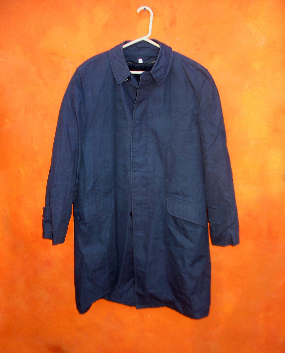 Vintage 1950s 60s Atomic SWANKY MOD Men's Plaid Trench Overcoat. Zip in Liner. Blue, Black. Mad Men Hipster.