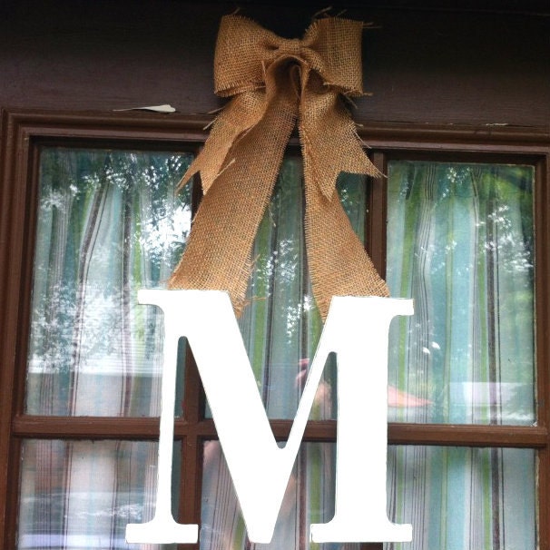 Distressed Initial Monogram Wreath Hung With Burlap Bow Great Personalized Gift Under 30