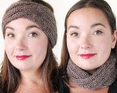 Cocoa Powder Brown Knit Headband or Infinity Scarf, Alpaca & Acrylic, Turban Headband, Chunky Cowl, Textured Knits, Fashion Knits