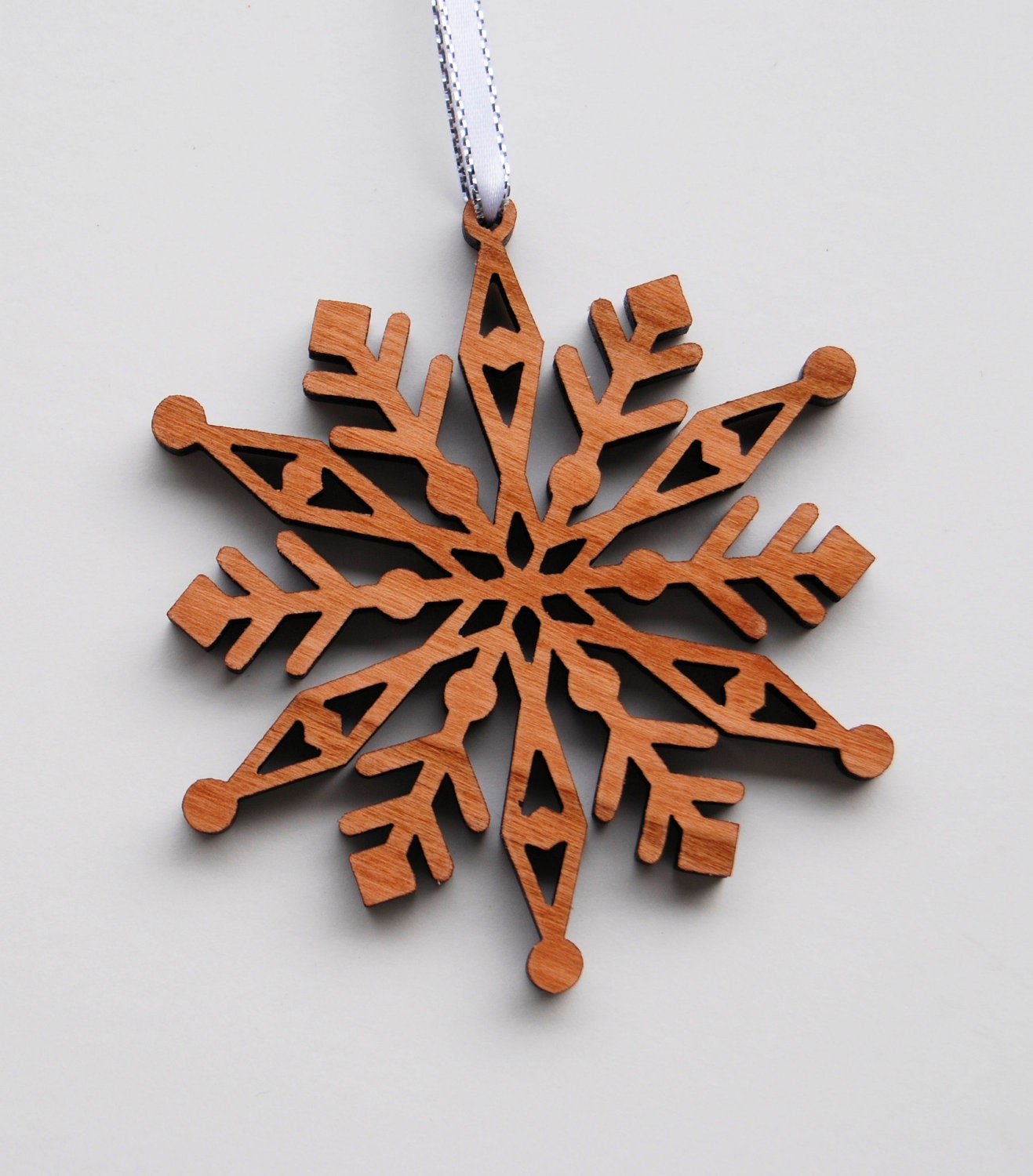 Holidays Cherry Wood Christmas Snowflake Ornament Tree Decoration