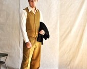 Vintage Mens Womens Suit 38R Golden Olive Vest Pants Unisex Clothing Set