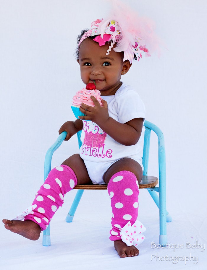 First Birthday Outfit  -- Cupcake Cutie -- personalized cupcake onesie and leg warmers