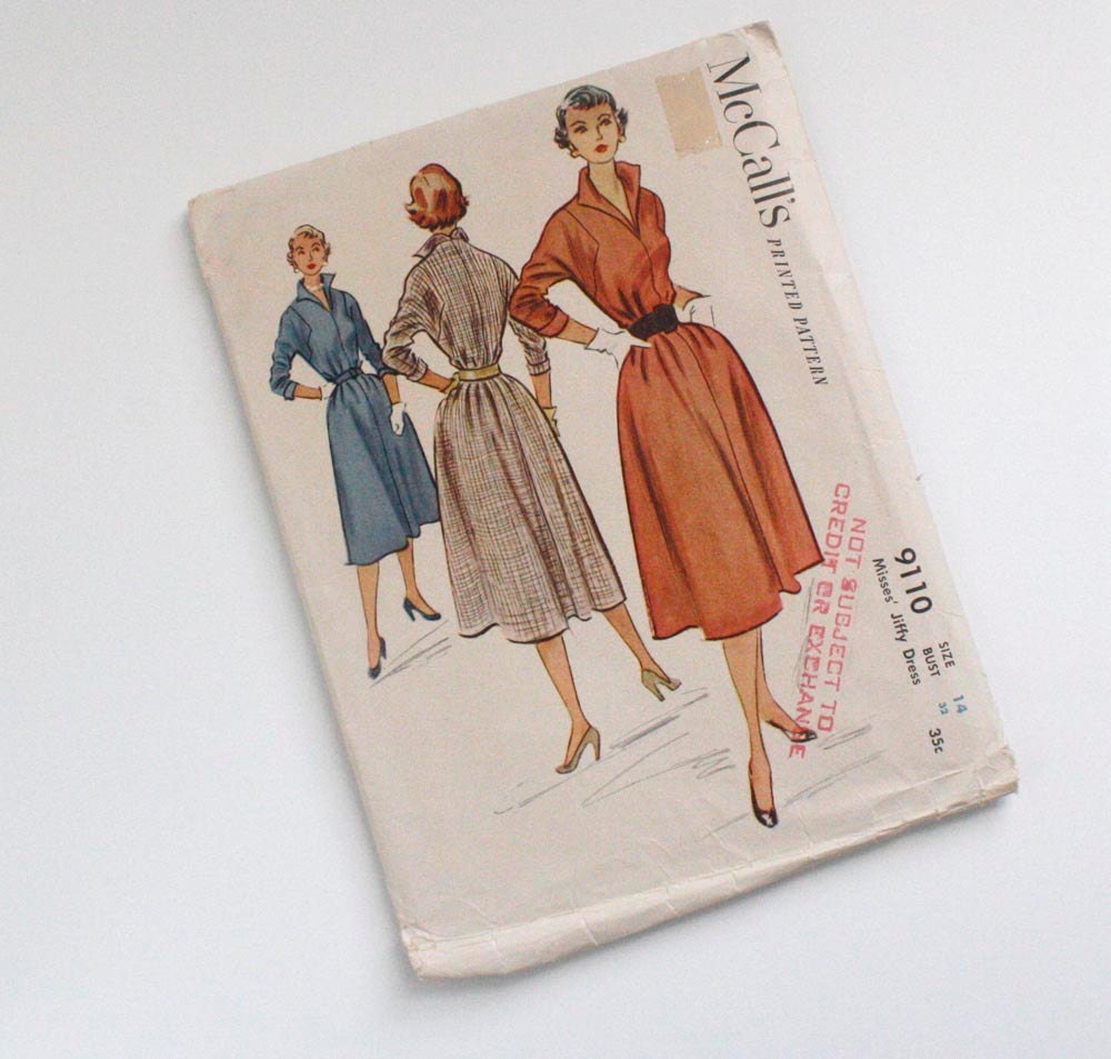Vintage 1950s McCall's dress pattern No. 9110 unused, mid century style