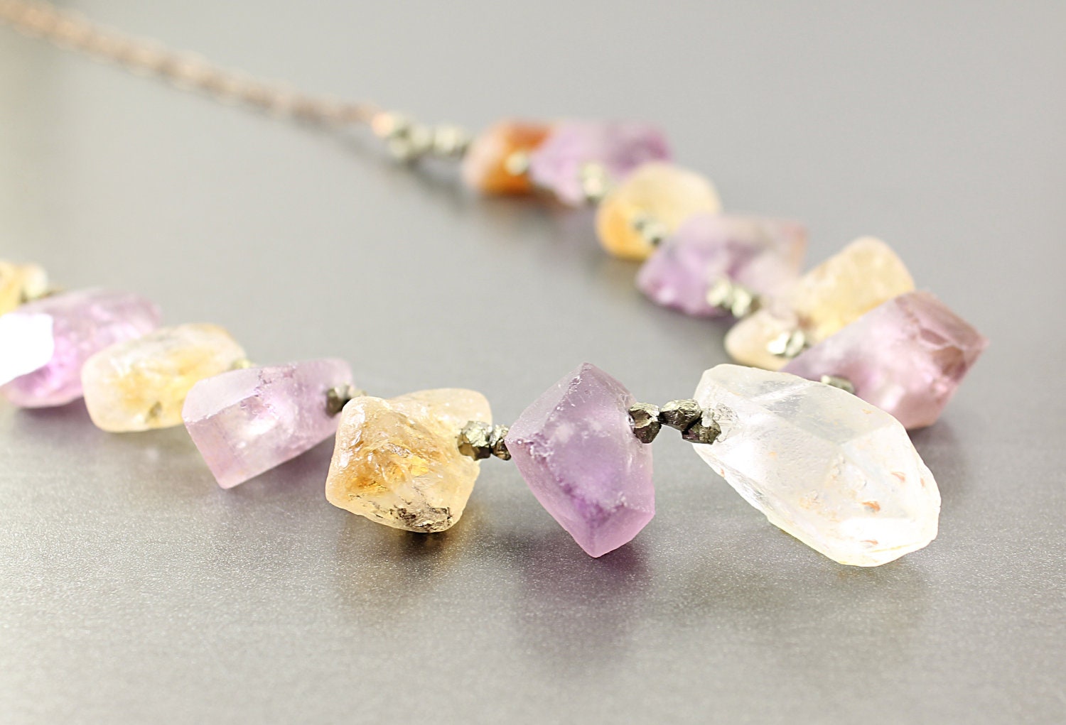 Raw stone jewelry: rough crystal, amethyst, citrine, pyrite, rough stone necklaces chakra necklace colorful purple