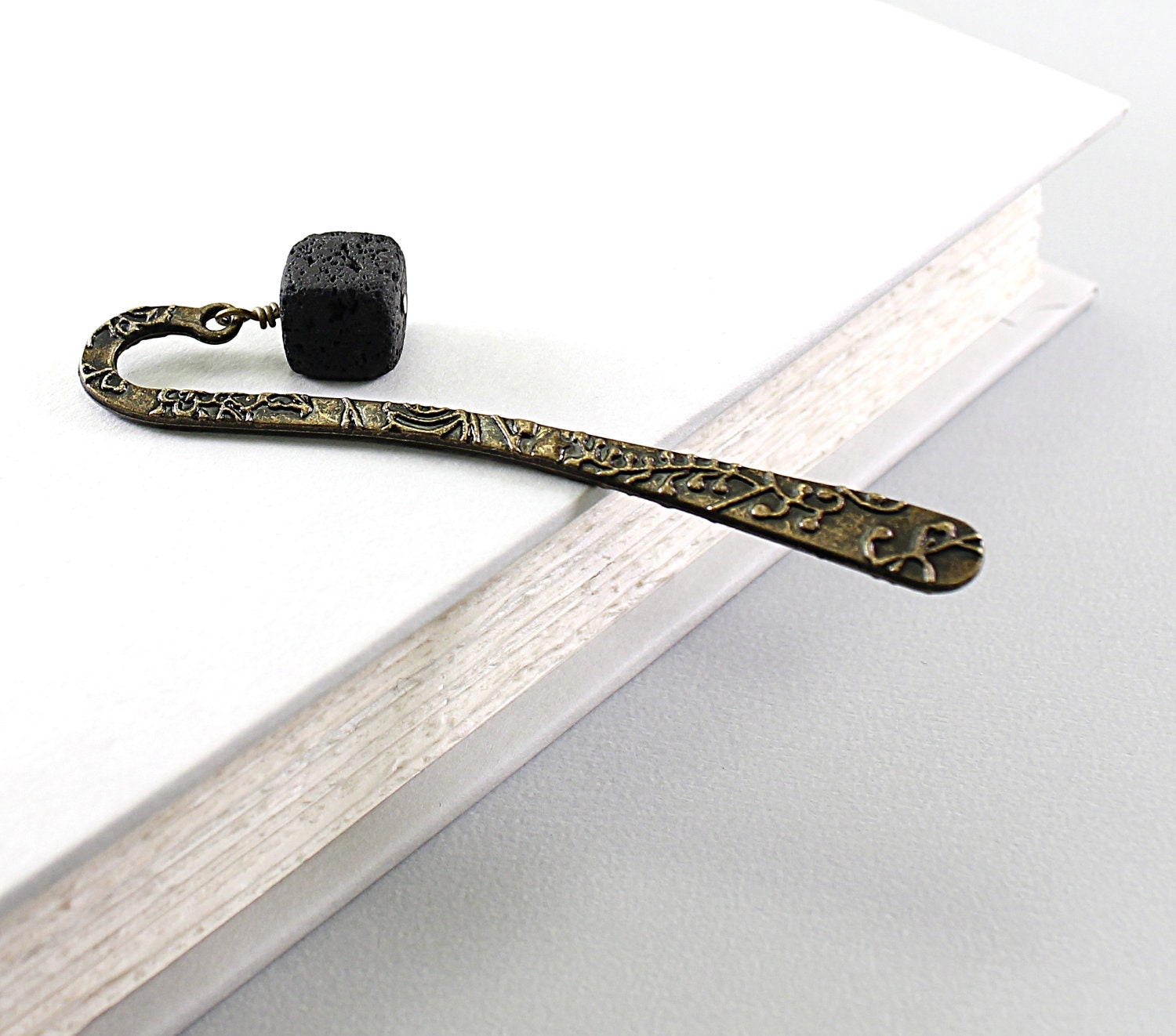 Beaded bookmark: black bookmark for men women natural stone accessory fire chakra lava gemstone by NatureLook