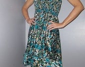 teal floral satin dress