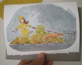 The Dog and Me, 5 x 7 Blank Watercolour print Note Card