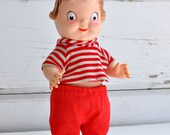 Vintage Celluloid Boy Doll Campbells Kid Dolly Dingle in Red Outfit - 10 Inch Antique Doll