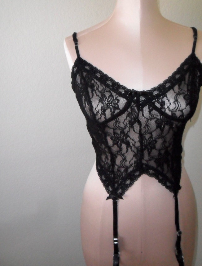 Vintage Lace Camisole Garter Sheer Black
