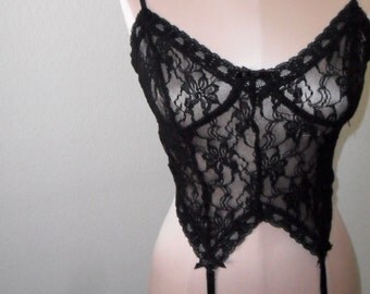 Vintage Lace Camisole Garter Sheer Black