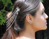 Metal Hair Clip Combs Link Chain Handmade Hair Jewelry Silver Tone Skull Beads