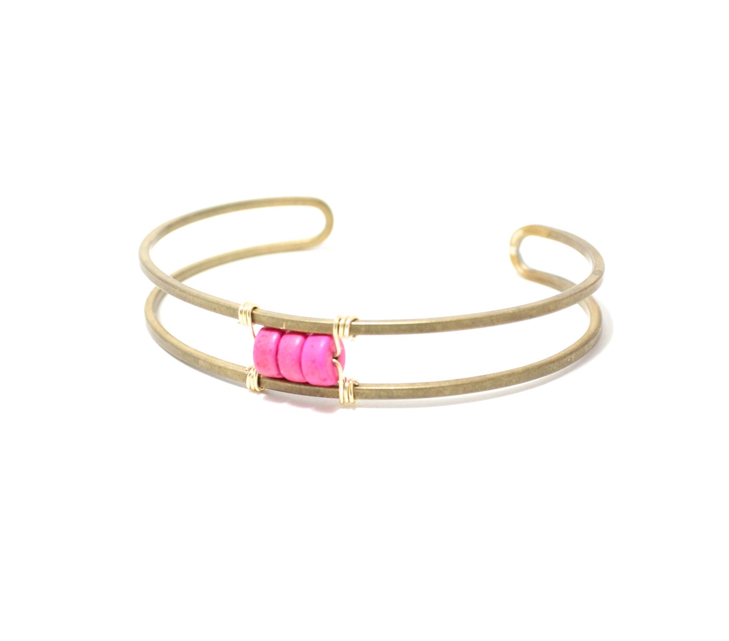 Monaco -- gold brass and pink cuff bracelet