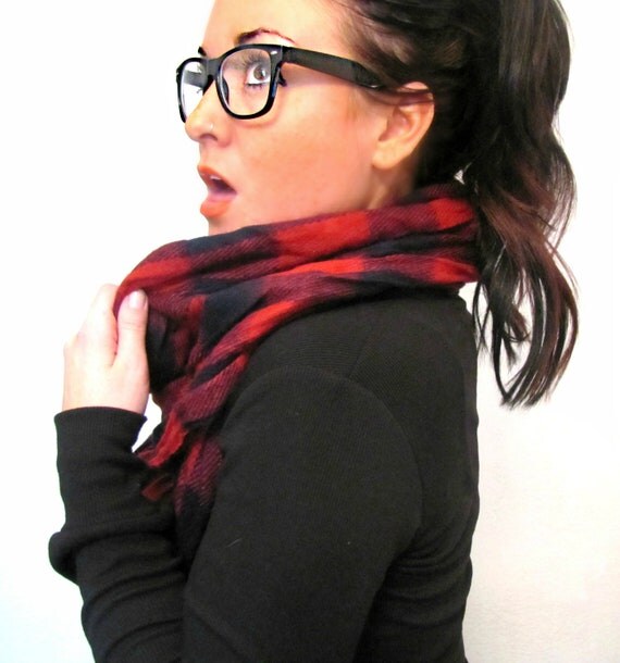 FREE SHIPPING - Hipster Style Plaid Scarf, Red Plaid Infinity Scarf, Plaid Scarf, Winter Scarf, Fall Scarf (women, teen girls)