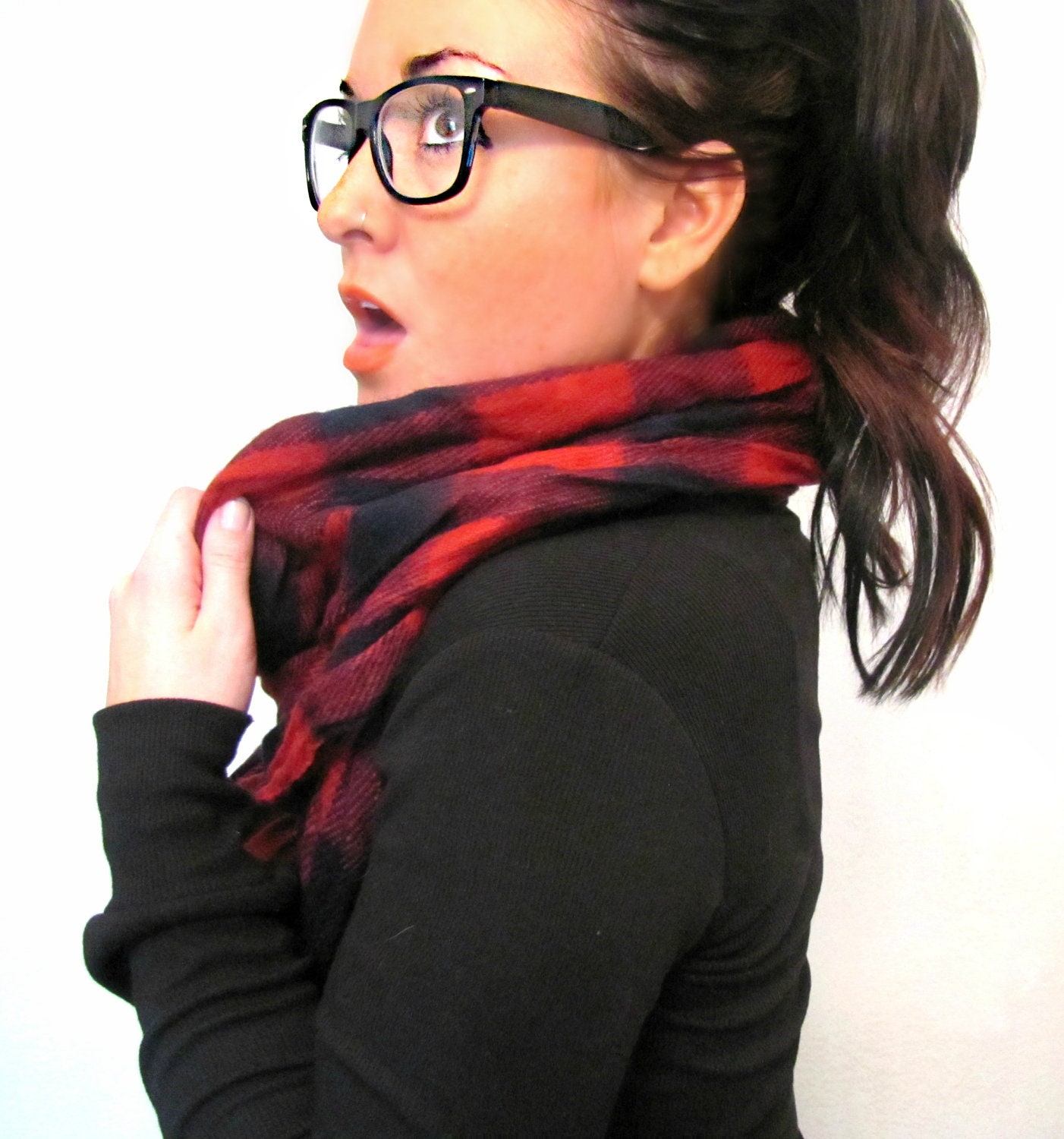 FREE SHIPPING - Hipster Style Plaid Scarf, Red Plaid Infinity Scarf, Plaid Scarf, Winter Scarf, Fall Scarf (women, teen girls)