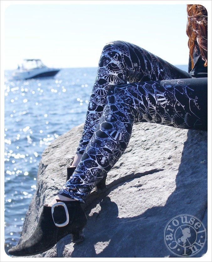 Silver Rainbow Mermaid Leggings - Womens Legging - Silver BLACK - Mermaid Scales Tights - SMALL