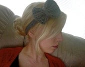 Heather Grey Bow Headband- Crochet, Adjustable, Pick your color
