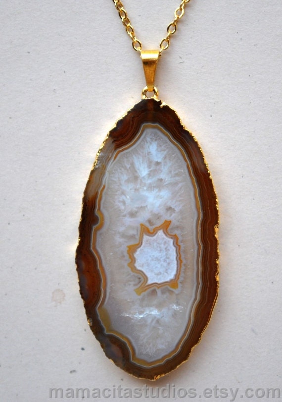 Mothers Day Sale Druzy Agate Slice Necklace - Stone Pendant Necklace