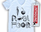 I Heart Real Food Women's Poly Cotton T-Shirt by American Apparel (S M L XL) Choose Your Shirt and Ink Colors