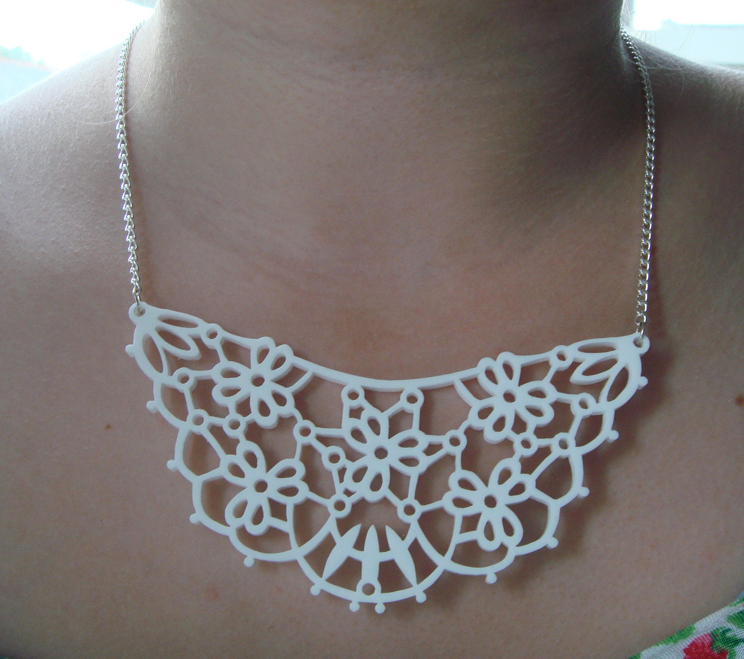 Custom large collar necklace: Lace filagree doily in black or white acrylic