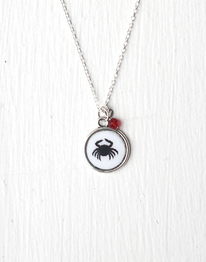 Red Crab Necklace- Handmade Charm Jewelry- Sterling Silver Chain- Custom Birthstone- Christmas Holiday Sale- Last Minute Gifts- ooak