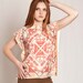 Coral Tunic top ethnic style, t-shirt, tribal printed design, reversible side, short batwing sleeves