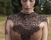 Steampunk lace collar black bib detachable collar necklace with bronze chain epaulets epaulettes BODY TATTOO