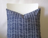 20 inch throw pillow cover, Herringbone navy blue and white. Menswear inspired pattern, modern print. For indoor use.