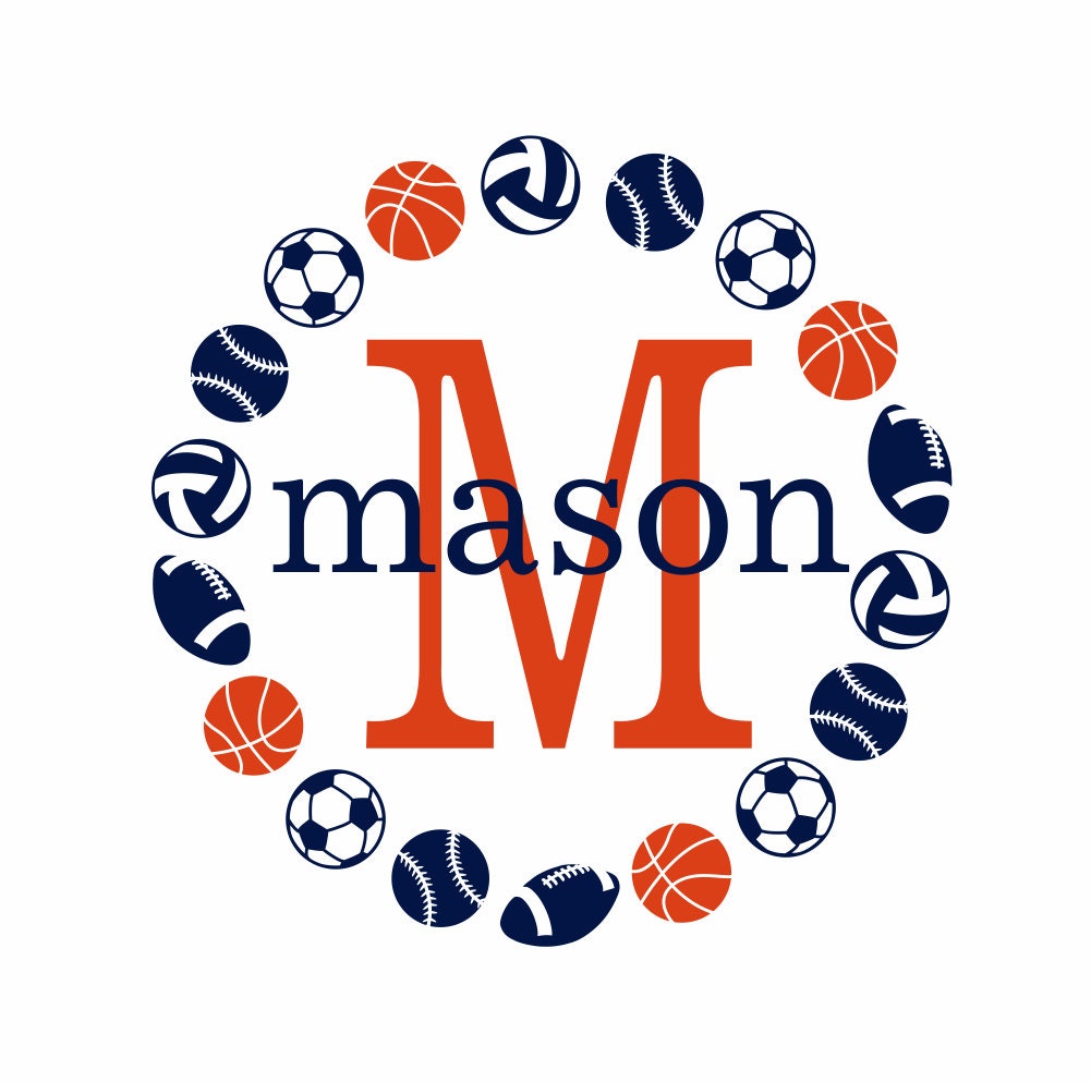 Initial and Name Vinyl Wall Decal Sports Wall Decal Varsity Baseball Basketball Soccer Boy Baby Nursery Boys Room 22"Hx22"W Wall Art FS257