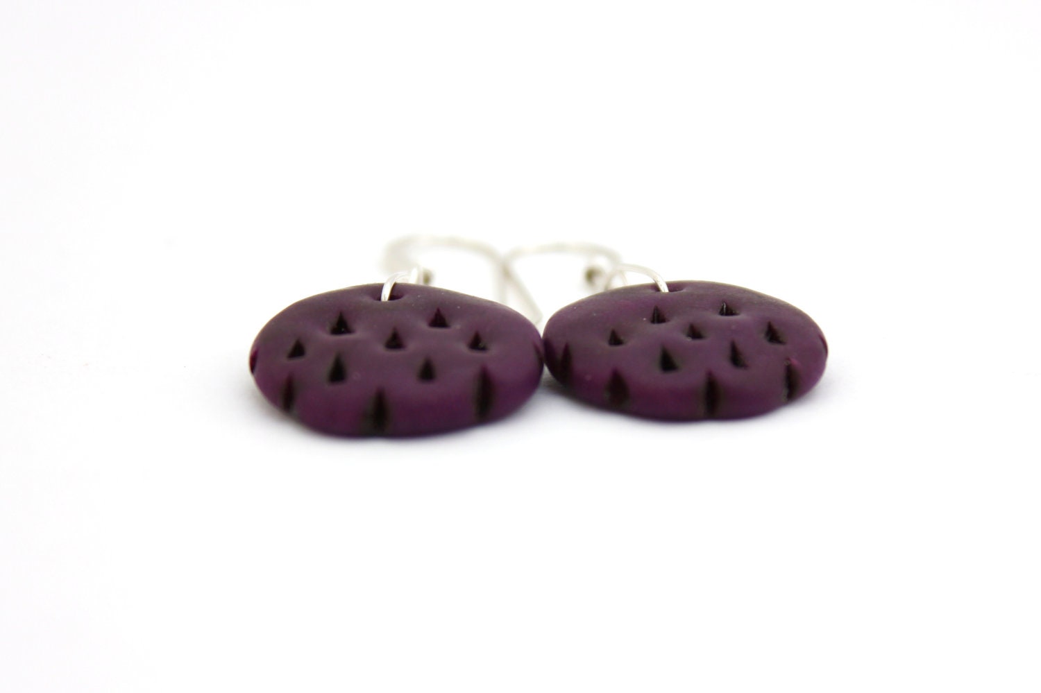 tribal earrings purple earrings  polymer clay earrings aubergine one of a kind polymer clay jewelry