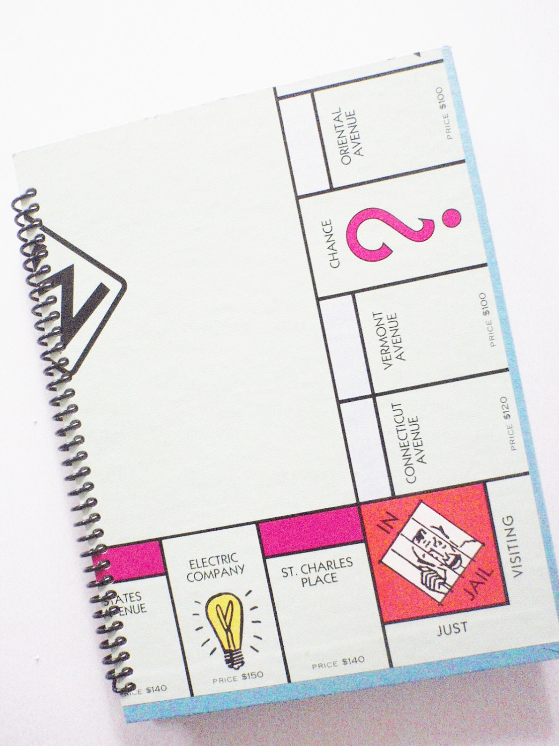 MONOPOLY spiral notebook Journal Made from an actual game board