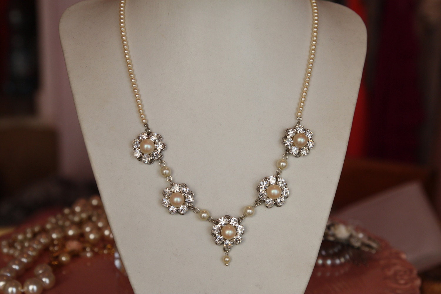 Wedding Necklace,Bridal Necklace,Bridal Jewelry,Bridal Choker,Pearls Necklace,Rhinestone And Pearls Necklace,Wedding Necklace,Vintage Style