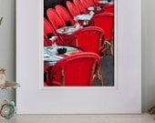 Paris Photo - Red Cafe Bistro Chairs, 5 x 7 Matted Fine Art Photograph, Urban Home Decor