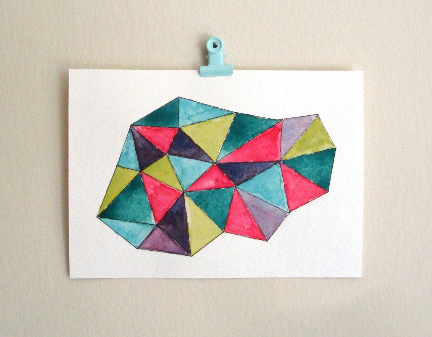 Neon watercolor painting geometric painting triangle art crystals modern bright colors