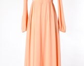 70s Vintage Dress Maxi Pink Coral Floral Applique Small Medium
