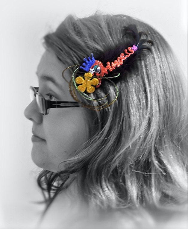 Feather Hair Clip OR Pin - Glitter Princess - Black, Red, Gold - A Unique Hair Accessory For A Unique You