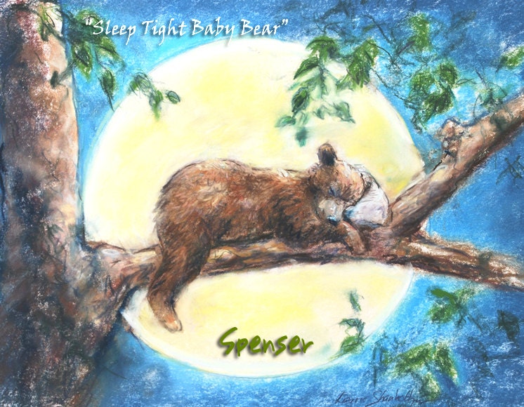 Personalized Nursery baby Bear Animal Art Print, blue custom child room kids bedroom 8x10