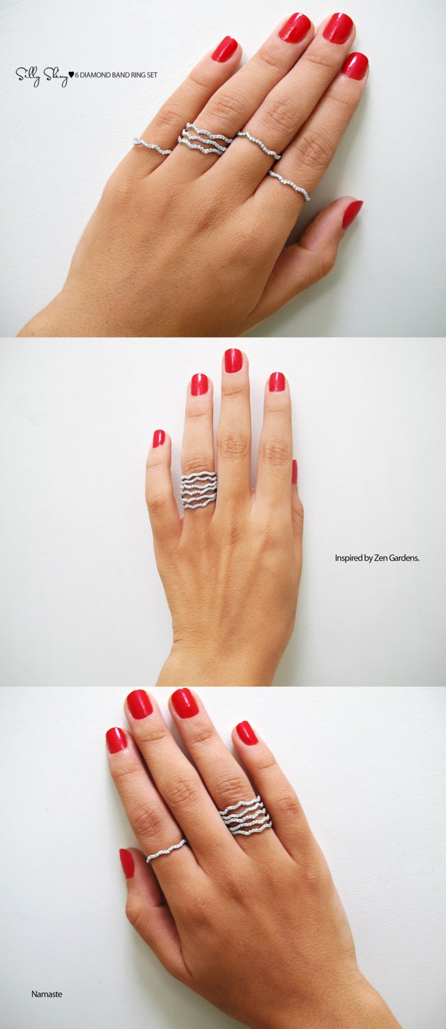 Zen Garden  Rings. 6 Diamond Band Ring Set - 14K Gold-1.2 Carat Diamonds. Amazing price