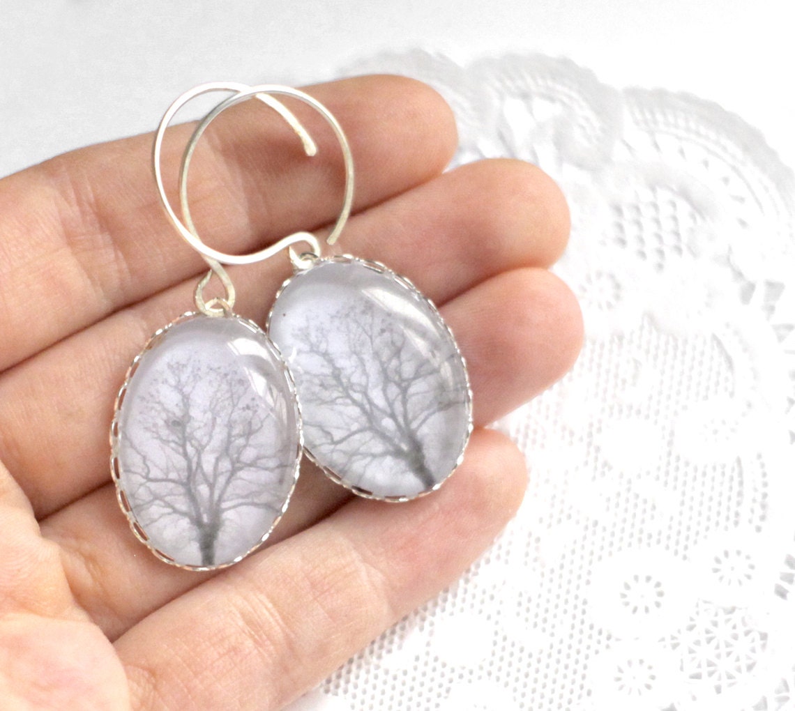 Early spring tree earrings - Natural history jewelry - Free Shipping Etsy - Gift for her under 25 USD