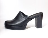 90s black leather clog heel