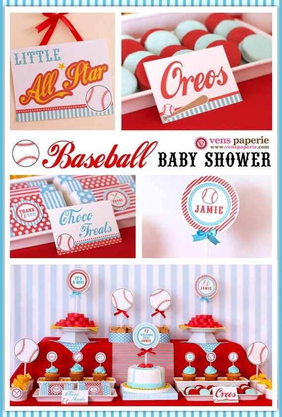 Sport Baseball Baby Shower Package Personalized FULL Collection Set - PRINTABLE DIY - BS804CA1x Il_570xn