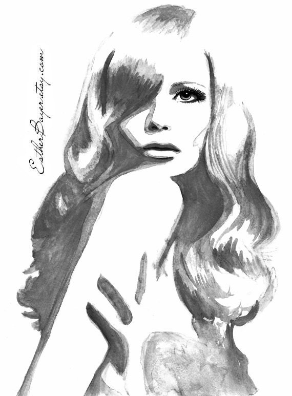 Black and White Watercolor & Ink Painting Fine Art Print