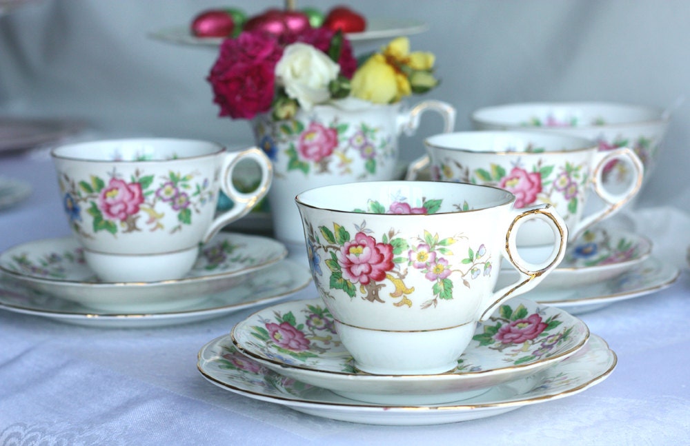 Pretty English bone china tea cup, saucer and plate: Royal Stafford Rochester tea set from the 1950s, great for that special tea party