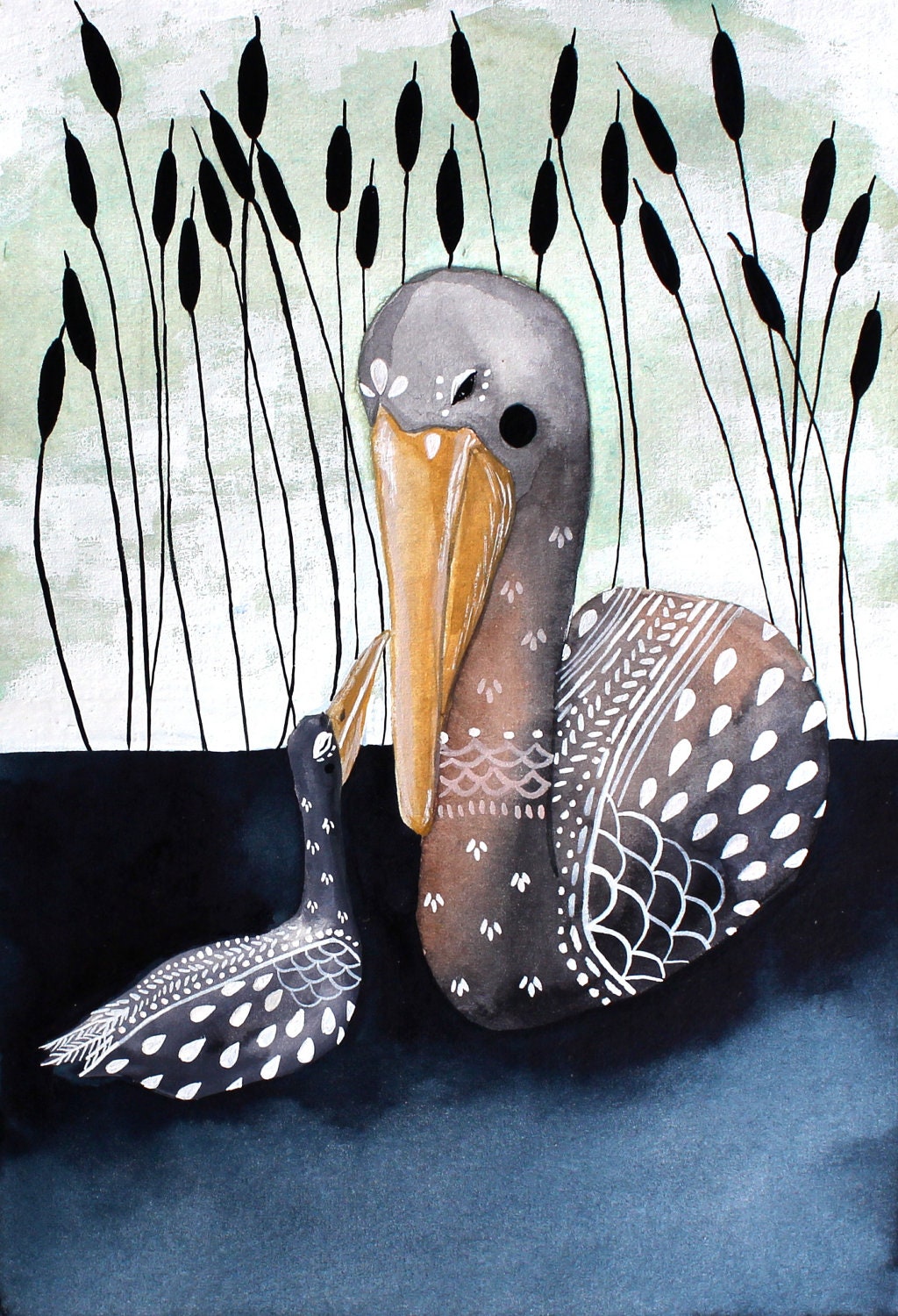 Pelican Illustration Art - Watercolor Painting - Archival Print 8x10